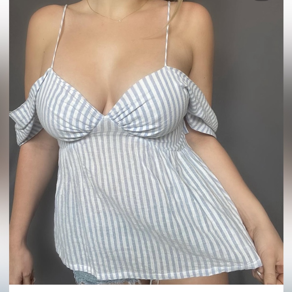 Elegant Blue and White Striped Women's Blouse